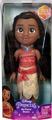 A doll of Disney's Moana character in its retail packaging.