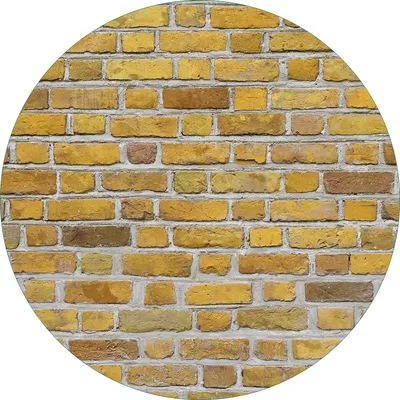 Produktbild von Wallario Premium Glasbild, freischwebende Optik, kräftige Farben, rund 50cm Durchmesser, Motiv Ziegelsteinwand in gelb - Backsteine