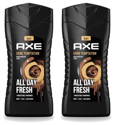 Produktbild von 2 x Axe 3-in-1 Duschgel Dark Temptation mit dunkler Schokolade 250 ml - Vorteilspackung - 2 Stücke