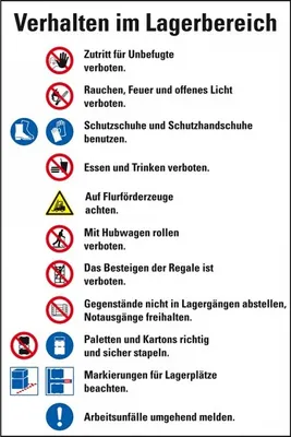 Produktbild von Dreifke® Schild I Hinweisschild Verhalten im Lagerbereich, Piktos ISO7010, Ku...
