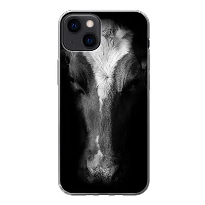 Produktbild von MuchoWow® Handyhülle Schutzhülle Hülle für iPhone 13 Kuh Porträt auf schwarzem Hintergrund in schwarz und weiß Silikon Softcase Handy Hülle - Karteninhaber