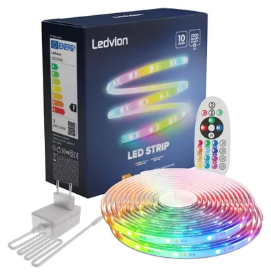 Produktbild von Ledvion RGB LED Streifen 10m 24W 12V Dimmbar mit Fernbedienung