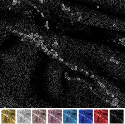 Produktbild von Paillettenstoff Meterware 150 cm Breite, 3 mm Pailletten auf Tüll, , Schwarz