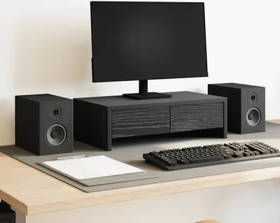 Produktbild von Möbel Monitorständer mit Schubladen Schwarz Eichen-Optik 50x27x15 cm - Monitorständer CC4538