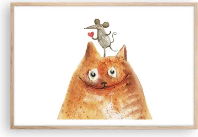 Produktbild von Gerahmtes Poster - Rahmen in heller Eiche - Katze Maus Kinder - 91,5x61 cm - Wand Bild - Wanddeko - Wandbilder - Wandposter - Bilderrahmen - Bilder - Kunstdruck - Wandbild - P2NAA91x61-4195