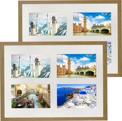Obrázok produktu pre Sada 2 jednoduchých dubových rámov 28x35 pre 4 fotografie 10x15 cm s paspartou