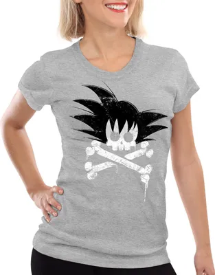 Produktbild von style3 Goku Skull Damen T-Shirt songoku dragon z super saiyan turtle ball, Farbe:Grau meliert, Größe:2XL