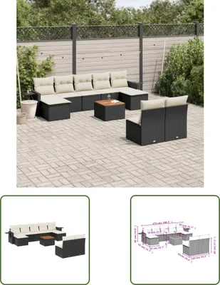 Produktbild von The Living Store 10-tlg. Garten-Sofagarnitur mit Kissen Schwarz Poly Rattan