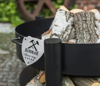 Image de Brasero de jardin SOLAFA avec range bois en acier-Noir-Noir-Ø 70cm--