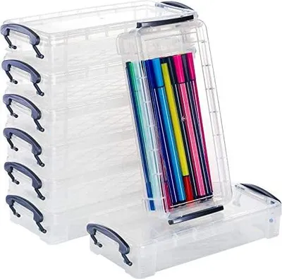 Produktbild von WUWEOT 8 Stück Stiftebox Stiftköcher Kunststoff mit Schnappverschluss Federmäppchen Stapelbar Bleistiftbox Aufbewahrungsbox Transparent für Studenten Bleistifte Aquarellstifte Pinselmalstifte