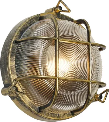 Produktbild von Qazqa Modern, Industrial außen Wandleuchte, Außenlampe, Wandlampe für den Garten - Nautica - gold, max. 15W, Geeignet für LED, 9cm, IP44, R