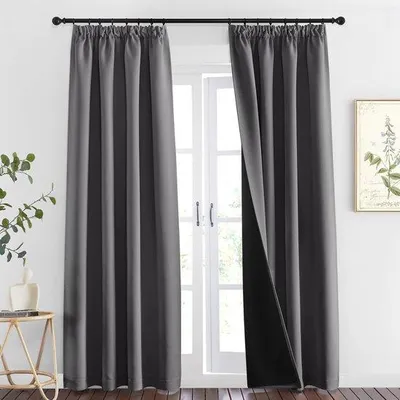 Productafbeelding van Gordijnen 100% Verduisterend - Gordijnen Kant en Klaar 2 Stuks - Thermische Isolatie - Geschikt voor Woonkamer/Slaapkamer - 140x245cm - Grijs - Verduisteringsgordijnen