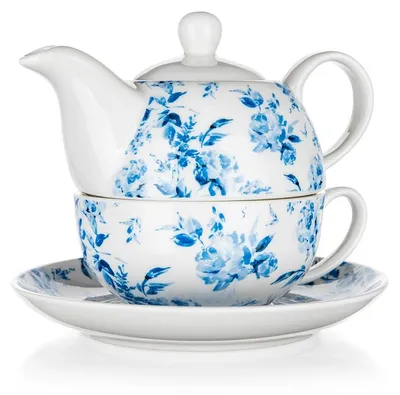 Produktbild von Banquet Blue Flower Teekanne mit Tasse Set Keramik 620 ml