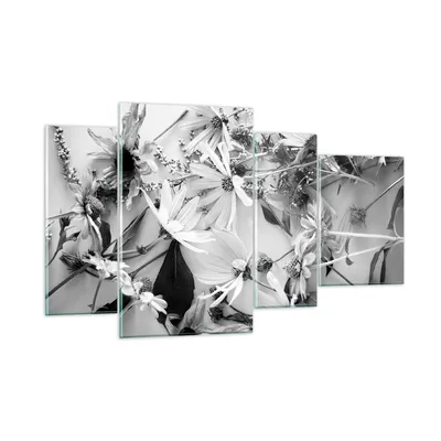 Produktbild von Bilder auf glas - 4 Teile - Blumen Schwarzweiß Fotografie - 120x70cm - Glasbilder - Wandbilder - Bilder - Wanddekoration aus Glas - Glas Bilder - Wandbild auf Glas - GDL120x70-4740