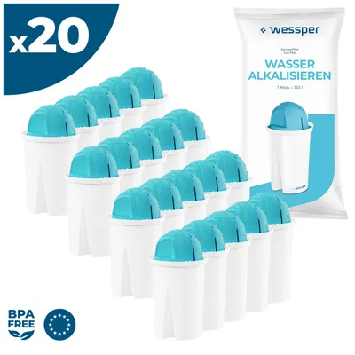 Produktbild von Wessper Classic Wasserfilter Kartuschen Alkaline | Ersatz für Aquaphor Standard, Brita Classic, Dafi Classic Filterkartusche | Pack 20