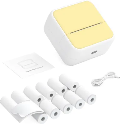 Obrázok produktu pre Mini tlačiareň na fotografie pre smartfón Bluetooth termotlačiareň na okamžité fotografie so 6 kotúčmi termopapiera + 5 samolepiacimi (57x26mm), Android/iOS, žltá