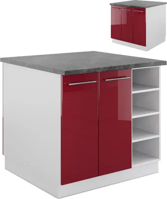 Produktbild von Kücheninsel Vicco Fame-Line Bordeaux Hochglanz/Weiß 90 cm ohne Arbeitsplatte, Model 38724