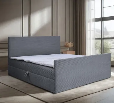 Produktbild von Bett Doppelbett Boxspringbett BERG POSO mit Fußsteil 180x200 cm OHNE Topper und Bonell-Matratze + 2 Bettkästen, H3 (Grau: POSO 115)