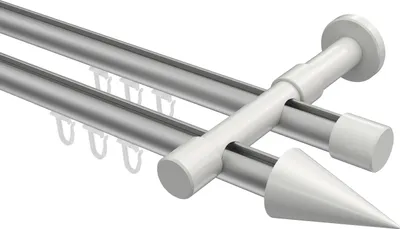 Produktbild von Interdeco Innenlaufstange / Gardinenstange mit Innenlauf Silbergrau / Weiß, Typ Prestige Savio (Kegel), 20 mm Ø 2-läufig, 280 cm