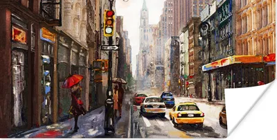 Produktbild von MuchoWow® Poster Gemälde - Stadt - Auto - Öl 80x40 cm - Wanddeko
