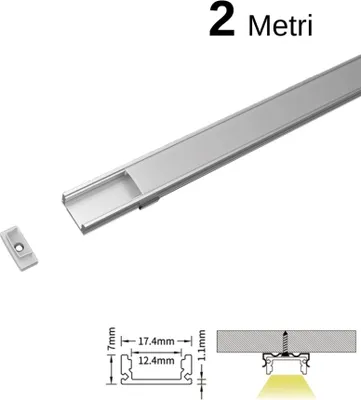 Produktbild von 2 m flaches Aluminiumprofil-Set für LED-Streifen L2000 x 17,4 x 7 mm