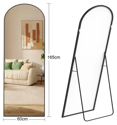 Obrázok produktu pre Celotelové zrkadlo, kovový rám, nastaviteľné umiestnenie, čierne, 165 × 60 cm