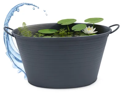 Produktbild von Metallwanne oval mit Griffen 59 x 36 cm - dunkelgrau - Garten Metall Zierteich Wasserwanne