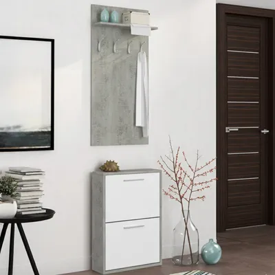 Image de Sestola - Meuble d'entrée, 54x28x181h cm Gris Ciment, Portemanteau