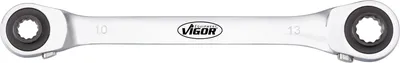 Produktbild von Vigor Doppel-Ratschen-Ringschlüssel, Hakenschlüssel, Chrom, Edelstahl, Gerade, 10,13,17,19 mm, 220 mm