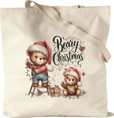 Produktbild von Beary Christmas Lustiges Bärenmotiv Jutebeutel Geschenkidee witziges Design Weihnachten