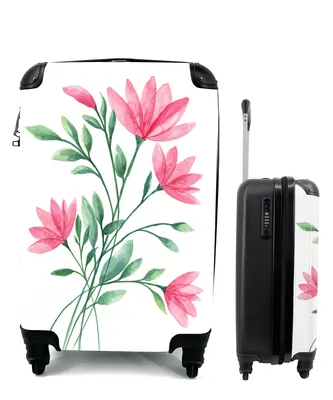 Produktbild von MuchoWow® Koffer Handgepäck Trolley Rollkoffer Kleine Reisekoffer mit 4 Rollen - Blumen - Aquarell - Rosa - Cabin Size < 55x40x23 cm & 55x40x20 cm - Fotokoffer - Kabinenkoffer - Boardgepäck - Reise-Box - Reisekoffer - Reisegepäck - Koffer mit Bild - Trolley für Kinder