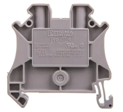Image de Phoenix Contact, borne de connexion traversante UT 4, raccordement par vis, tension nominale 1000V, courant d'impulsion 0,48kA - 1 pièce
