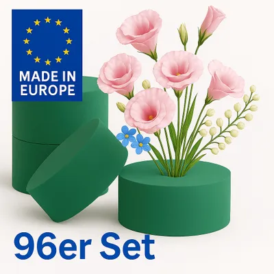 Produktbild von 96x Steckziegel Rund Steckschaum Steckschwamm Steckmasse Blumen Steckmoos Ø8 cm