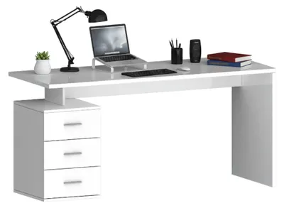 Produktbild von Dmora Schreibtisch Abisse 160x60x75h cm Hochglanz Weiß, Modular 3 Schubladen
