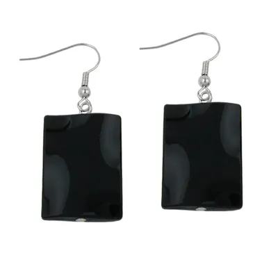 Produktbild von Ohrhaken Ohrhänger Ohrringe 45x17mm Viereck Kunststoff gewellt schwarz glänzend silber 45x17mm