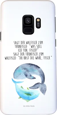 Produktbild von Mr. & Mrs. Panda Samsung Galaxy S9 Handyhülle Walfisch Thunfisch - Weiß - Geschenk, Handy Case, Wal, Lustige Sprüche, Cover, Schutzhülle, Flachwitz, Spruch Des Tages