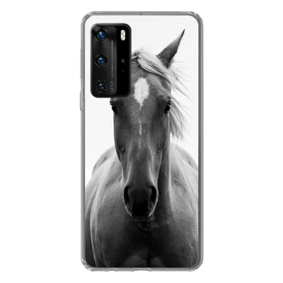 Produktbild von MuchoWow® Handyhülle Schutzhülle Hülle für Huawei P40 Pro Pferd - Tier - Schwarz - Weiß Silikon Softcase Handy Hülle - Schutz