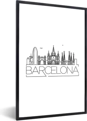 Produktbild von MuchoWow® MuchoWow® Gerahmtes Poster Skyline von Barcelona" auf weißem Hintergrund 60x90 cm - Poster mit zchwarzem Bilderrahmen - Kunst