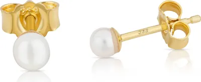 Produktbild von Paar 3mm echte Süßwasserperle Ohrstecker 333 Gelb Gold 8 Karat Perlen Ohrringe