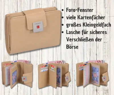 Produktbild von beige Lederbrieftasche für Damen, Damenbörse