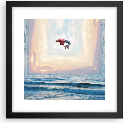 Produktbild von Gerahmtes Poster - Schwarzer Rahmen - Sprung Freiheit Surrealismus - 30x30 cm - Wand Bild - Wanddeko - Wandbilder - Kunstposter - Wandposter - Bilderrahmen - Bilder - Kunstdruck - P2BAC30x30-4861