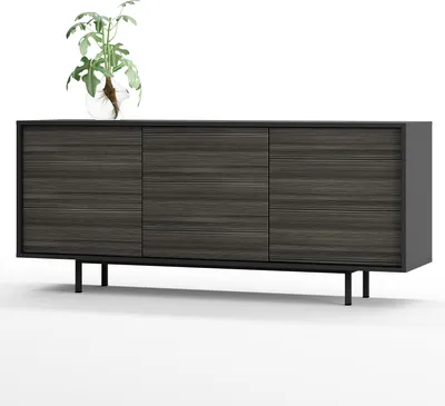Produktbild von SIMPLYFURN Kommode Akia Sideboard 3-türig in Anthrazit und Avola Anthrazit Türen, 154x40x66 cm, Metallfüße, Push-to-Open, verstellbaren Einlegeböden