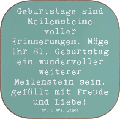 Produktbild von Mr. & Mrs. Panda Tischuntersetzer Spruch 81. Geburtstag Meilenstein - Meeresbrise - Geschenk, Happy Birthday, Geburtstagsfeier, Untersetzer für Gläser, Freude, Glas
