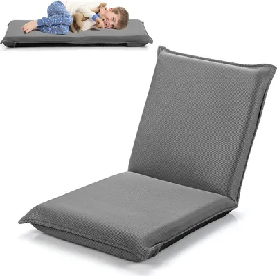 Produktbild von Bodenstuhl klappbar, Bodensessel mit Liegefunktion, Lehnstuhl mit 6 Einstellbarer Rückenlehne, Bodensitz, Meditationsstuhl gepolstert (Grau)