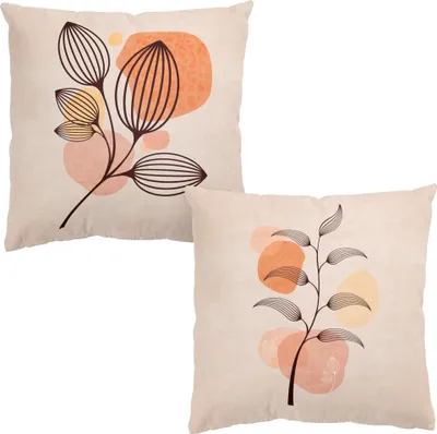 Produktbild von Dekokissen 2-teilig mit Motiv drinnen / Indoor Zierkissen Samt waschbar Pflanzen orange Line Art Sofakissen ohne Füllung
