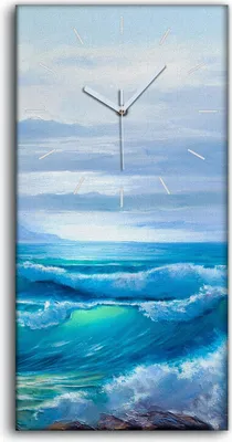 Produktbild von Wandbild Leinwand Bilder mit Uhr 30x60 Sonnenuntergang auf dem Meeres Gemälde - weiße Hände