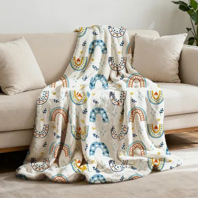 Immagine prodotto di Elzusha - Coperta bohémien con motivo a cuore e arcobaleno - 150x130 cm, in flanella