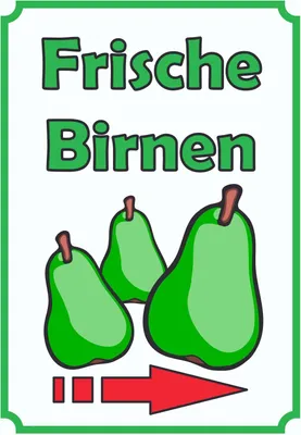 Produktbild von Frische Birnen Schild Hochkant mit Pfeil rechts A1 Rückseite selbstklebend