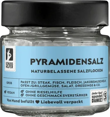 Produktbild von Pyramidensalz, leckere Salzflocken zum Kochen, 55g im Glas