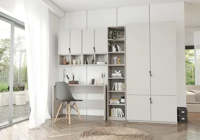 Produktbild von Kleiderschrank 4-türig Schrank Garderobe Schlafzimmer Drehtürenschrank mit Schubladen, Einlegeböden und Kleiderstange - MEZI 4T - Kaschmir